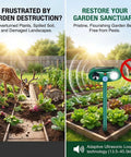 Ultrasonic Deer Repellent For Plants 4 Pack With Solar Power And Motion Sensor Strobe Light Outdoor Animal Deterrent Keeps Deer Rabbits Cats Raccoons And Squirrels Out Of Your Yard And Garden. Split garden image showing damaged and protected raised beds