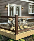 51 Pack 29.5 Inch Matte Black Iron Deck Balusters With Complete Hardware Kit For Exterior Stair Railing And Porch Safety Fences That Look Dope And Install Like A Breeze No Stress At All installed on a wooden deck.