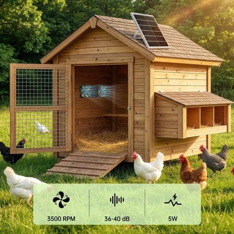 Solar Powered Dual Exhaust Fans For Chicken Coops With 18000mAh Battery And Two Timers, Delivers All Day No Fuss Cooling Breeze And Around The Clock Strong Airflow For Greenhouses, Dog Houses, Attics, Sheds And Cabins