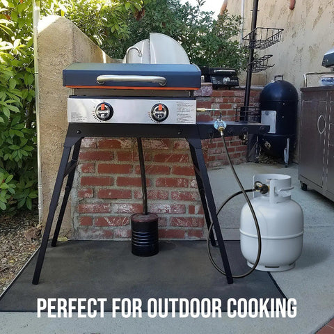 Outdoor grill setup with 8Ft Propane Hose Adapter With Gauge 1Lb To 20Lb Tank Conversion Hose For Propane Grills And Heaters