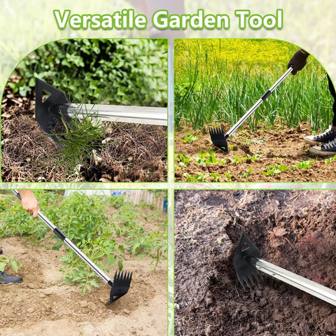 Dual Head Weed Puller Tool With Long Handle And Garden Hoe Rake Combo in yard and garden use