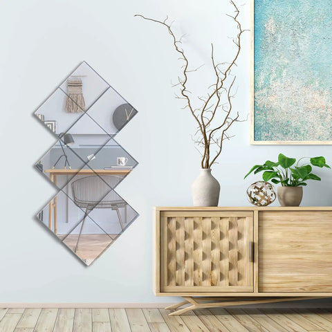 12x12 Inch Square Mirror Tiles Set Of 8 With Sticker For Easy Wall Mounting And DIY Decor Real Glass HD Clarity No Distortion