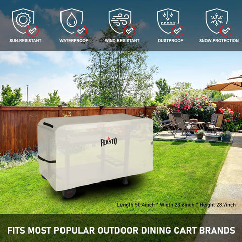 Three Shelf Pizza Oven Table With Stainless Top And Rolling Outdoor Grill Cart Waterproof Cover on grass in garden