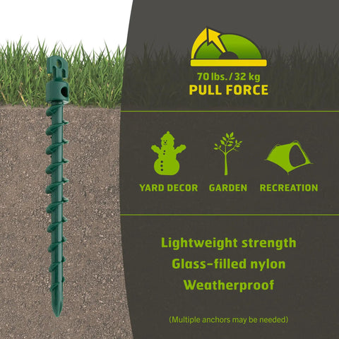 4 Pack Seven And A Half Inch Screw In Ground Anchors For Yard Tents And Tarps Green 70 Lb Pull Heavy Duty Rustproof Twist In Stakes