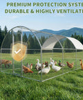 20Ft Large Walk In Metal Chicken Coop With Waterproof UV Cover Anti Predator Security Dome Roof Heavy Duty Rust Resistant Steel Frame Outdoor Poultry Cage Hen House For Yard Farm Backyard
