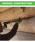 Worker using 30 Oz Bulk Caulking Gun With 12 To 1 Drive, Beefy Steel Barrel, Swivel Handle for sealing wood logs.
