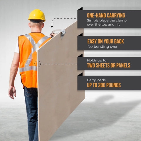 One Hand Plywood And Sheetrock Panel Carrier For Easy Lifting, Heavy Duty 200 Lb Capacity, Fits Two Sheets, Ergonomic Back Saving Design For DIYers And Pros Handling Drywall And Panels