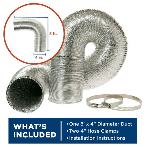 Premium 5 Layer Aluminum Dryer Duct 4 Inch 8 Foot Fire Resistant And Crush Resistant Insulated Dryer Vent Hose with clamps