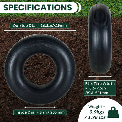 Two Pack Heavy Duty Inner Tubes For 18x6.50-8 Through 20x10-8 With TR13 Straight Valve Stem Universal Fit Tire Tubes size and specifications