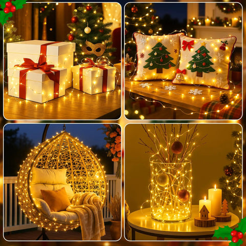 Warm White Fairy Lights Set With 50 LEDs 16 Feet Battery Operated With Timer And USB Power 8 Modes Mini Twinkle String Lights