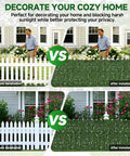 Comparison of before and after installing an Artificial Ivy Fence Privacy Screen 120x40 Inches UV Resistant Dense Faux Greenery Backdrop