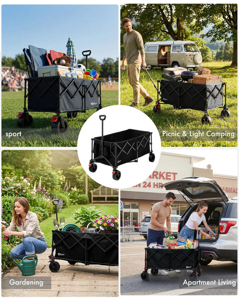 Collapsible Utility Wagon With Big Wheels, 300L Extra Large Foldable Cart for Beach Camping Sports and Garden in various uses