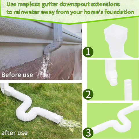 Flexible Downspout Extender For Rain Gutters Extendable From 21 To 60 Inches White 1 Pack installed and uninstalled view