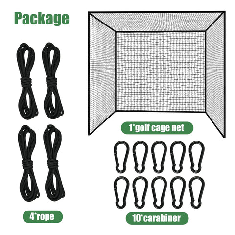 Package of Durable Nylon Batting Cage Net Only For Backyard Golf Practice Seven Point Eight Foot Square With 10 Carabiners And 4 Tie Ropes