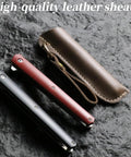 Folding Knife With 3.8 Inch Curved Clip Point Blade For Grab And Go Everyday Carry, High Carbon Stainless Steel, Ball Bearing Pivot, Slim 0.58 Inch Thick, Lightweight 1.76 Oz, Leather Sheath, Gentleman's EDC For Daily Tasks And Food Prep. leather sheath and folded knives