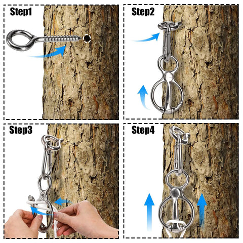 Installation steps for 3 Pack Horse Tie Ring Set For Horses 304 Stainless Steel Training Rings on tree bark