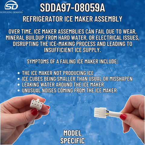 Refrigerator Ice Maker Assembly DA97-08059A Replacement For Model Specific Side By Side Fridges Not Universal, assembly parts shown.