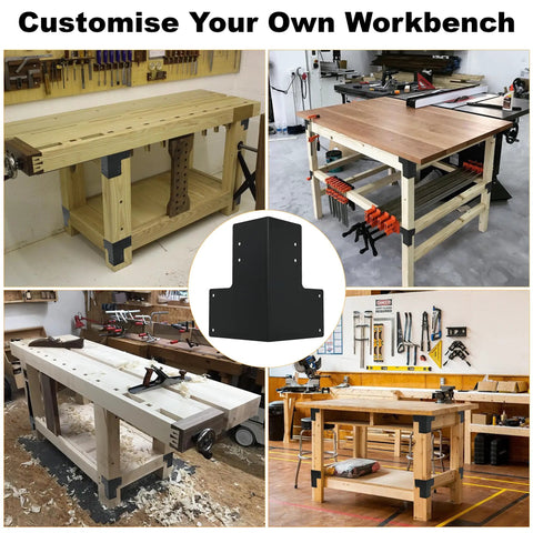 Heavy Duty Steel Workbench Corner Brackets Kit With Screws, 8 Pack, 4x4 Brackets For DIY Tables, Planer Stands, Workshop Shelves, Gazebos, And Woodworking Projects