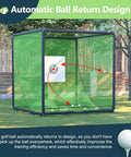 Beefy Backyard Golf Practice Net Cage With 10X10X10 Ft Metal Frame Hitting Net in a garden setting, automatic ball return.