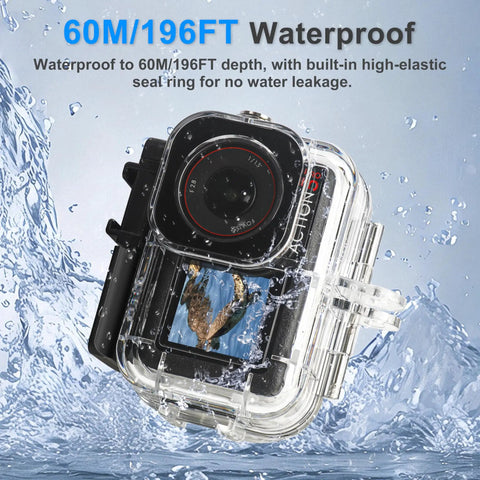 Essential Underwater Diving Kit For DJI Osmo Action 5 Pro 4 3 Waterproof housing with buoyancy handle in water splash view