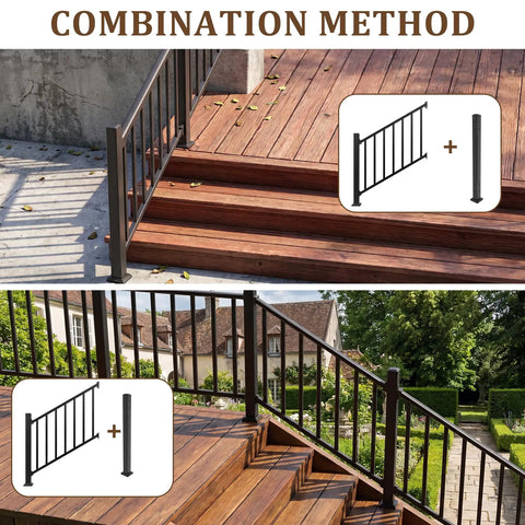 Modular Black Stainless Steel Stair Railing Kit 36 Inches High By 2 Feet Long With Snap Fit Design combined with posts on deck stairs.
