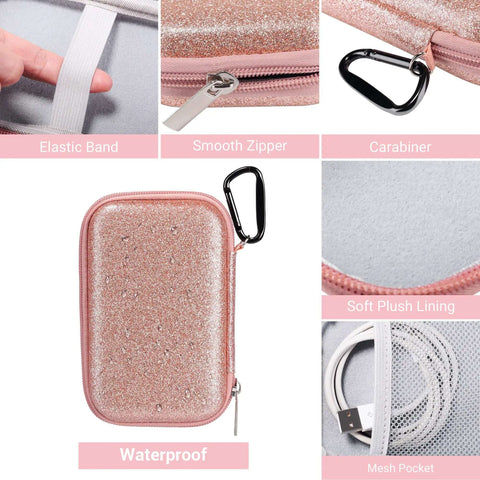 Heavy Duty Fly Pink Glitter MP3 And MP4 Player Case Grab And Go Travel Bag For Ipod Touch Drop Proof Guard features smooth zipper and carabiner.
