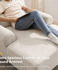 Person relaxing on smoke white indoor recliner sofa with deep seat, adjustable back chaise lounge chair with plush upholstery.