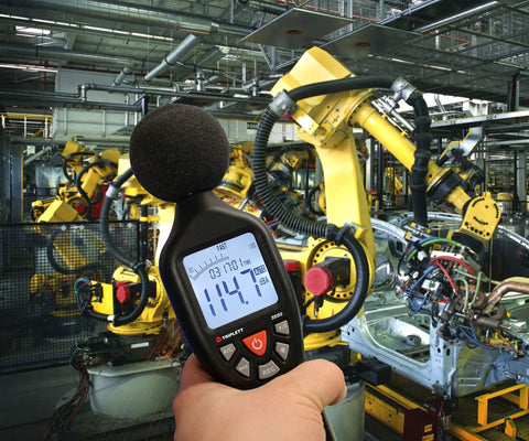 SoniChek PRO Professional Decibel Meter For Accurate AC Weighted Sound Readouts, 30 To 130 dB Range, 31.5 Hz To 8 kHz Frequency, IEC651 Type 2 ANSI S1.4 Type 2 Compliance, Fast And Slow Responses, Analog Output, Bar Graph, Max Hold in factory with robots