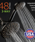 48 settings 3-way view of 7 Inch Premium High Pressure 3 Way Rainfall Shower Head Set With Stainless Steel Hose Oil Rubbed Bronze Finish