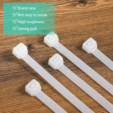 Heavy Duty 50 Pack 36 Inch Cable Zip Ties Ultra Strong Nylon Wire Ties for Bundling Plants in white on wood background