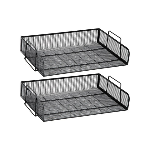 Stackable Paper Tray Desk Organizer Set Of 2 With Metal Mesh File Storage For Office Black