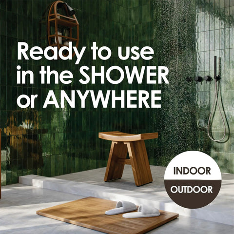 13 Inch Solid Teak Wood Shower Foot Bench With No Slip Rubber Gripping Feet Stainless Hardware And Water Resistant Indoor Outdoor Built To Last Spa Ready Foot Rest in modern shower setting