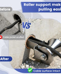 Beefy 4 Inch Stainless Steel Cable Puller Sheave For Heavy Duty Conduit Feeding vs scuffed cable example