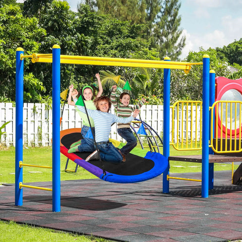 Kids on 66 Inch Oval Saucer Swing For Kids And Teens Outdoor Indoor Backyard Fun With Adjustable Ropes Durable Seat Supports Up To 700 Pounds Includes Safety Net