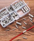 120 Pcs Non Insulated Butt Connectors For 22 To 16 Gauge Wire, uninsulated splice kit with copper tin plated terminals displayed