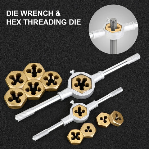 Die And Tap Set For External And Internal Threads In SAE And Metric Sizes Includes Thread Wrench And Thread Pitch Gauge 86 Piece Gauge Kit