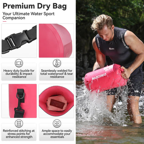 Floating Waterproof Dry Bag Backpack 10L Pink For Kayaking Rafting Boating And Outdoor Adventures with heavy duty seams