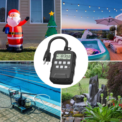 7 Day Outdoor Programmable Timer With Dual Outlets Set It And Forget It Heavy Duty Weatherproof Digital Timer for various outdoor uses