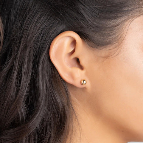 18K Gold Plated Ball Stud Earrings Set, 5 Piece, Sizes 3mm To 10mm, High Polish Finish, Tarnish Resistant, Comfortable Everyday Wear To Any Outfit, Dope Sparkle Gold Tone Jewelry Gift on ear