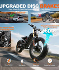 Tough Fat Tire Electric Bike Boasting 5600W Dual Motors And A Beefy 80Ah Battery For Zero Stress Long Range Cruising Up To Two Hundred Miles At Fifty Mph On Concrete Or Dirt showcasing upgraded disc brakes and dual hydraulic system.
