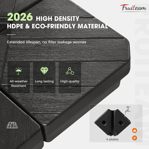 Beefy Heavy Duty Patio Offset Umbrella Base Stand With 180 Lb Sand Or Water Fill Capacity, close-up of HDPE material