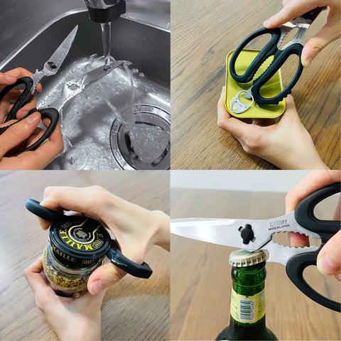 Heavy Duty Japanese Kitchen Scissors 8.2 Inch With Detachable Serrated Blade, Sharp As Nails Stainless Steel, Dishwasher Safe, Multipurpose Kitchen Shears For Quick Cuts Of Meat, Poultry, Seafood And More, Black used for jar and bottle opening