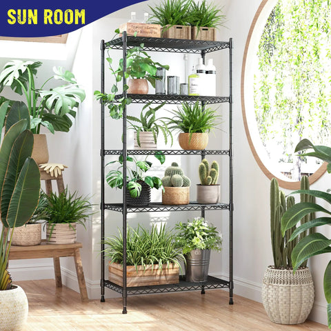 Five Tier Adjustable Narrow Storage Shelves For Kitchen, Heavy Duty Metal Rack With 1010 Lbs Load Capacity, Anti-Wobble Stability, Durable Pantry Organizer For Cabinets And Countertop Organization, Space Saver in sun room