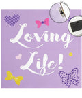 Minnie Mouse LED Canvas Wall Art Set panel with Loving Life text, purple background, bows, and LED features, 11x11 inches.