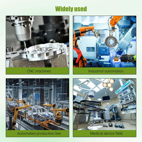 Collage of various CNC machines and industrial automation scenes illustrating uses for Beefy Integrated Nema 23 Closed-Loop Stepper Motor.