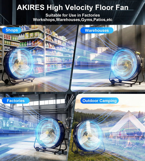 Collage of Beast Mode Ready 30 Inch Industrial Drum Fan Delivers 14000 CFM High Velocity Cooling With A 550W Heavy Duty Motor in various locations