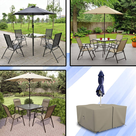 Heavy Duty Square Table And Chair Set Cover With Umbrella Hole, 12 Oz Waterproof PVC Coated Polyester, All Weather UV Resistant, 45x45x30 Beige