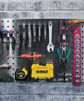 Stainless Steel Pegboard LocBoard Set Of 2 For Garage And Home Storage, 18 By 36 Inches, tools organized on wall panel.