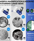 High Powered 90mm Aperture 550mm Focal Portable Refractor Telescope magnification and moon filter display