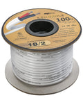 100 Ft Reel 18 AWG Low Voltage LED Cable, 2-Conductor spool with white PVC, UL Listed, Sunlight Resistant for outdoor use